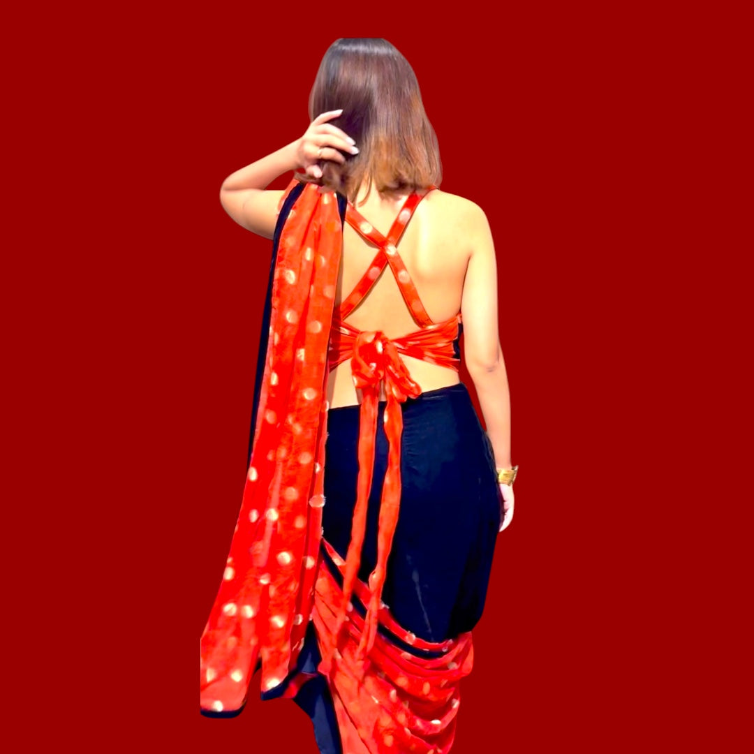 Draped skirt with cowl neck top