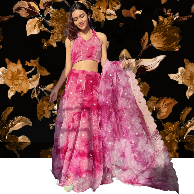 Blush Bow Scallop Lehenga Set